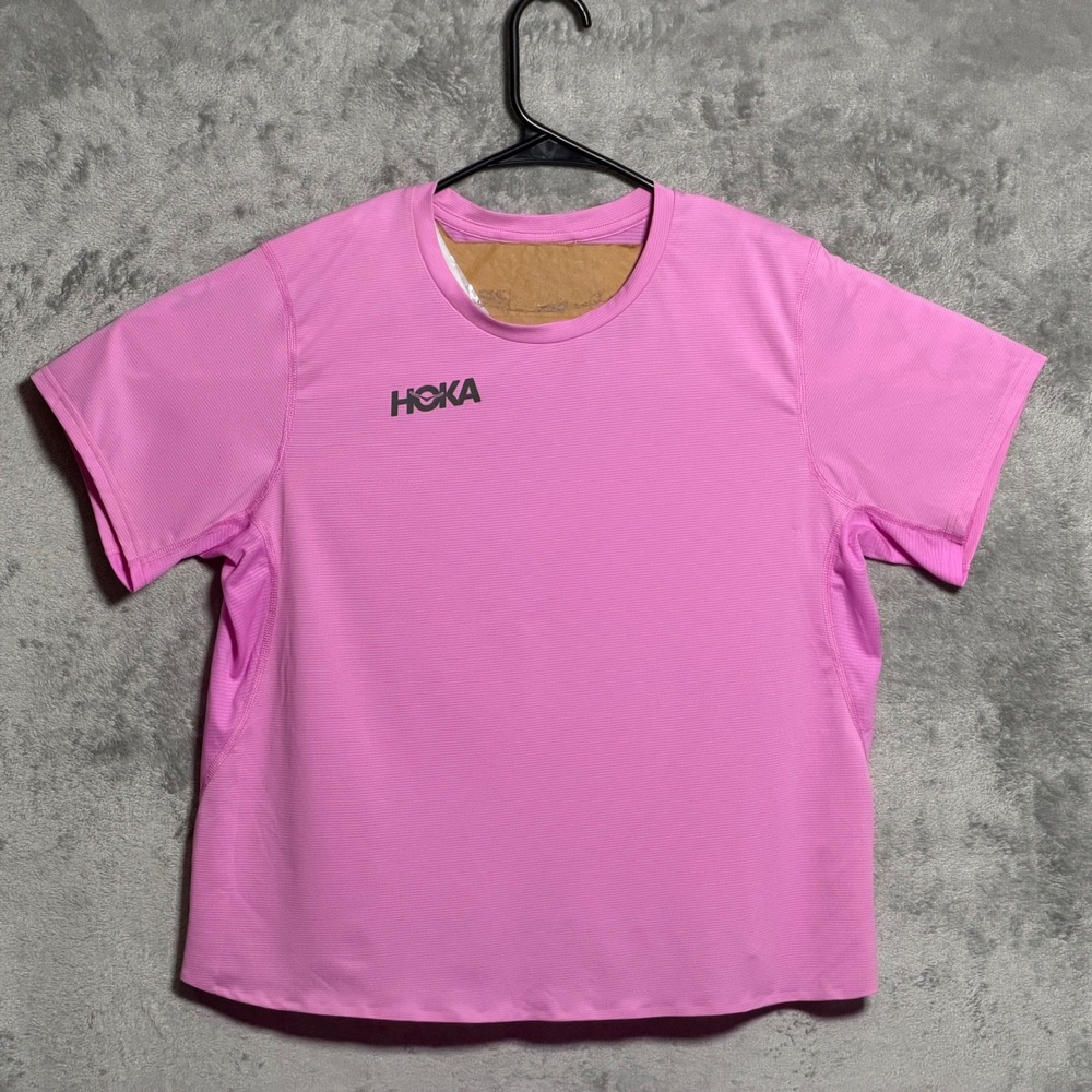 Hoka One One T-Shirt Women XL Pink Short Sleeve Performance Running Athletic Top